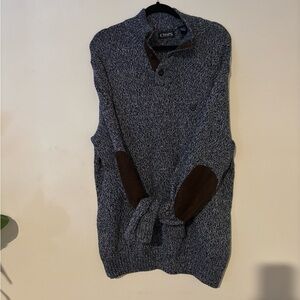 NEW Chaps Mock Neck Indigo Blue Dad Sweater with Brown Faux Suede Elbow Patches